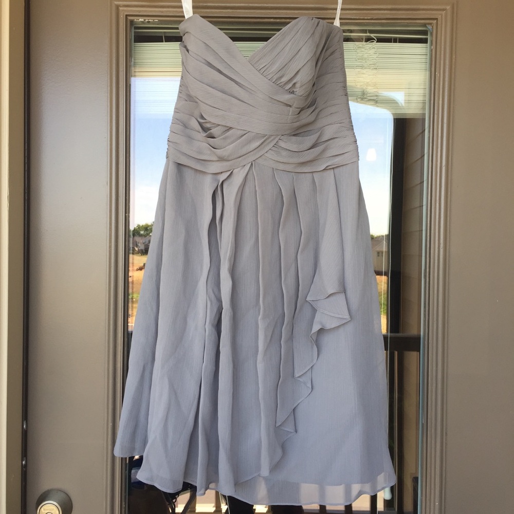 David’s Bridal Strapless Chiffon Dress, Mercury
